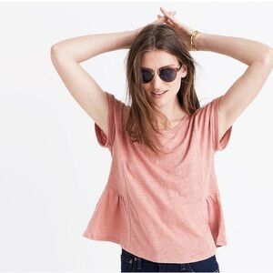 Madewell Modern Caplan 100% Linen Gather Peplum Tee in Dusty Pink Mauve Small